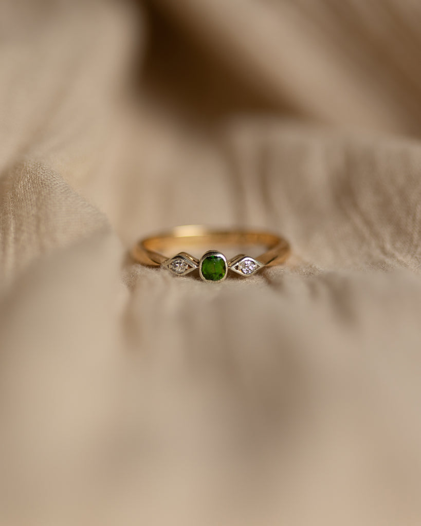 Ottiline Antique 18ct Gold Peridot & Diamond Trilogy Ring