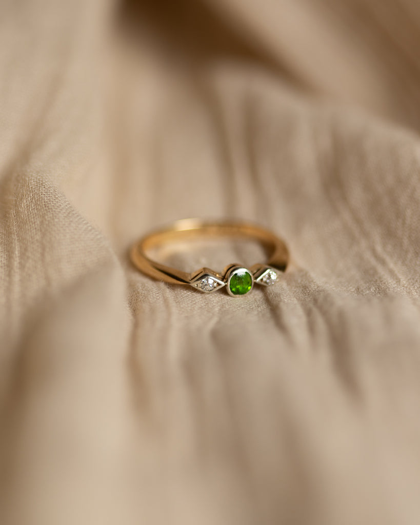 Ottiline Antique 18ct Gold Peridot & Diamond Trilogy Ring