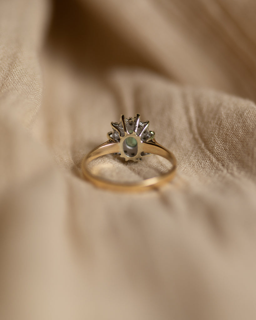 Rowan 1984 Vintage 9ct Gold Emerald & Diamond Cluster Ring