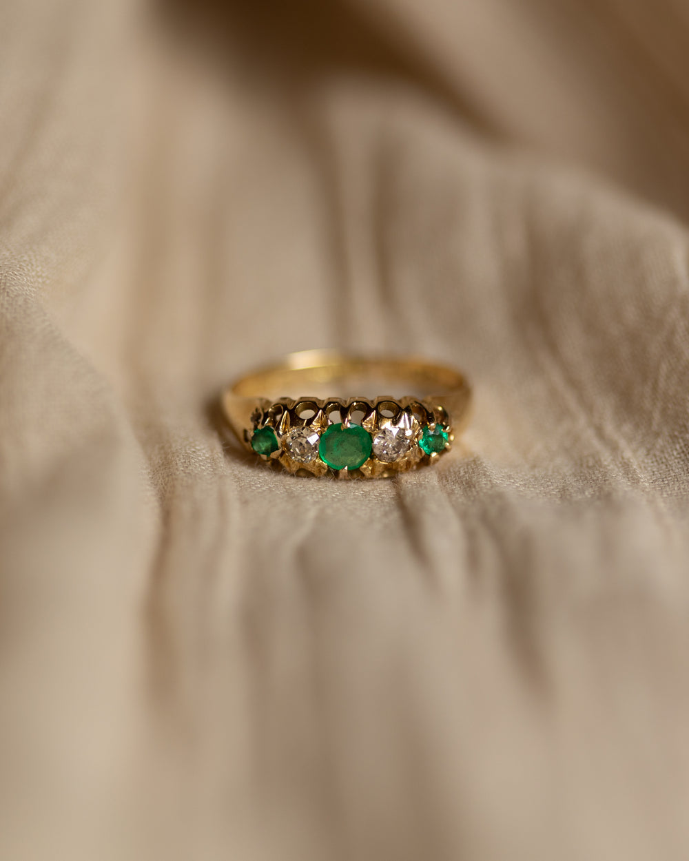 Irie 1922 Antique 18ct Gold Emerald & Diamond Five Stone Ring