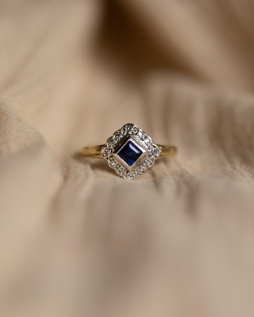 Violet Vintage 9ct Gold Sapphire & Diamond Cluster Ring