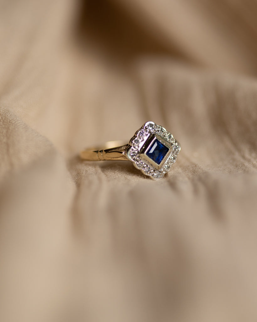 Violet Vintage 9ct Gold Sapphire & Diamond Cluster Ring