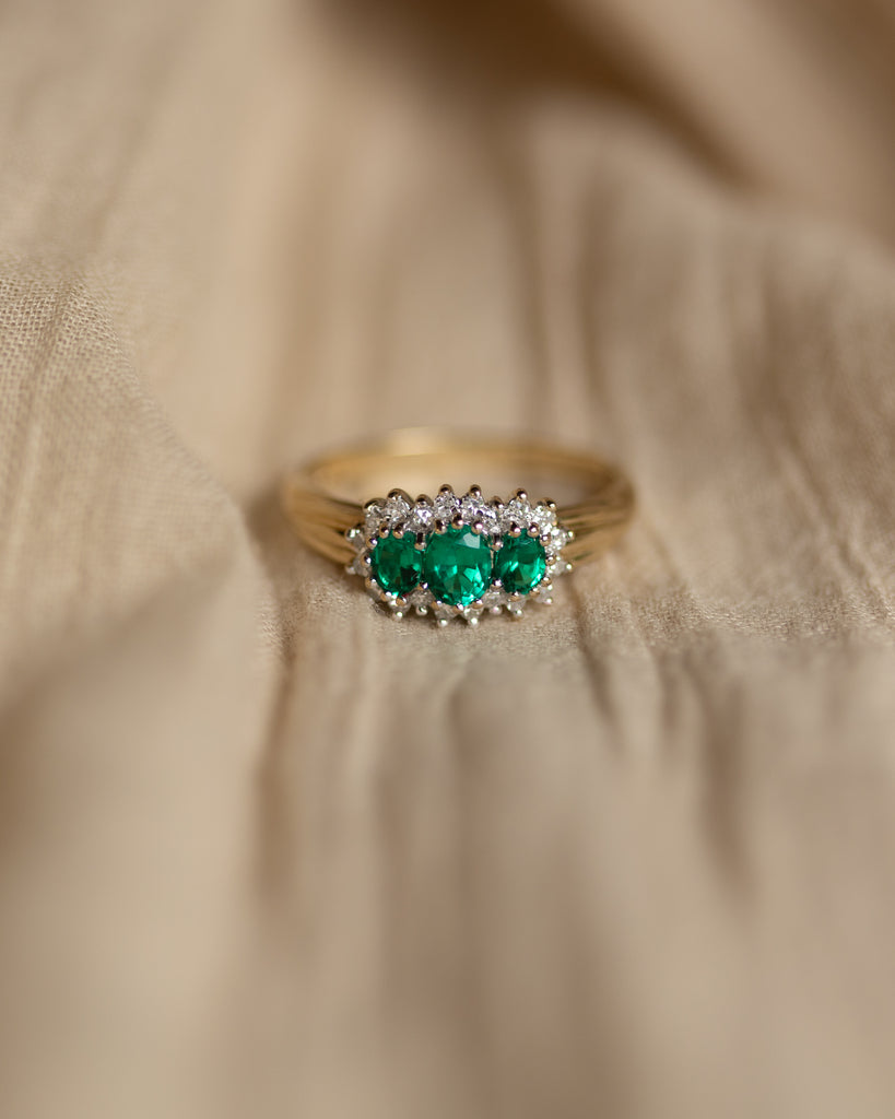 Piper Vintage 9ct Gold Chrysoprase & Diamond Cluster Ring