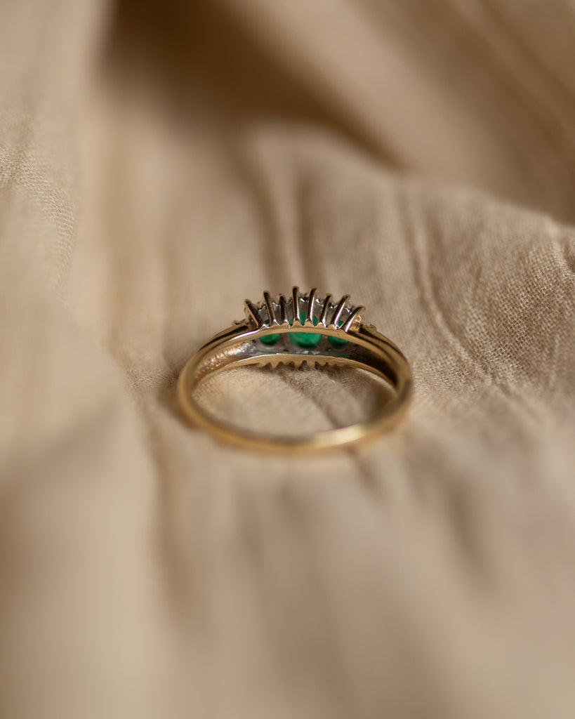 Piper Vintage 9ct Gold Chrysoprase & Diamond Cluster Ring