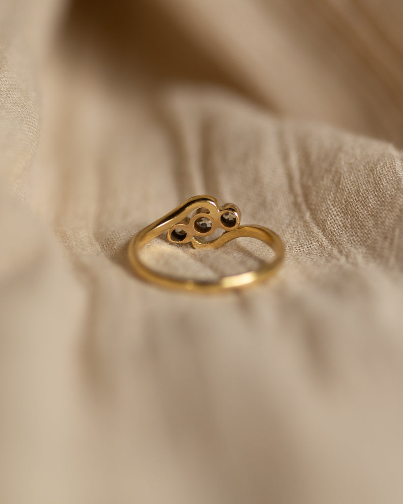 Peony 1979 Vintage 18ct Gold Diamond Crossover Trilogy Ring