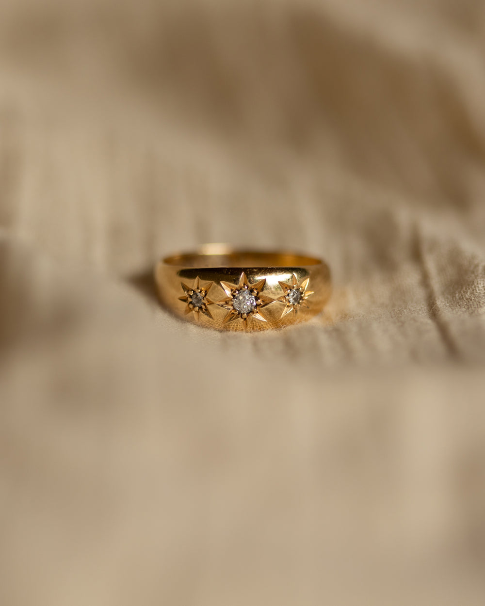 Althea 1908 Antique 18ct Gold Star Set Diamond Trilogy Ring