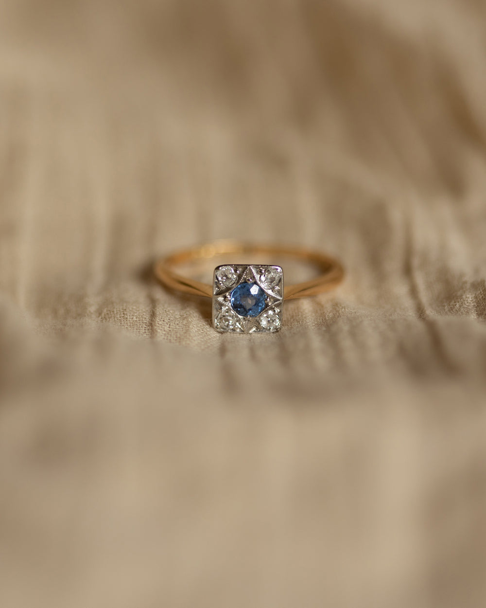 Camille Antique 18ct Gold Sapphire & Diamond Square Cluster Ring