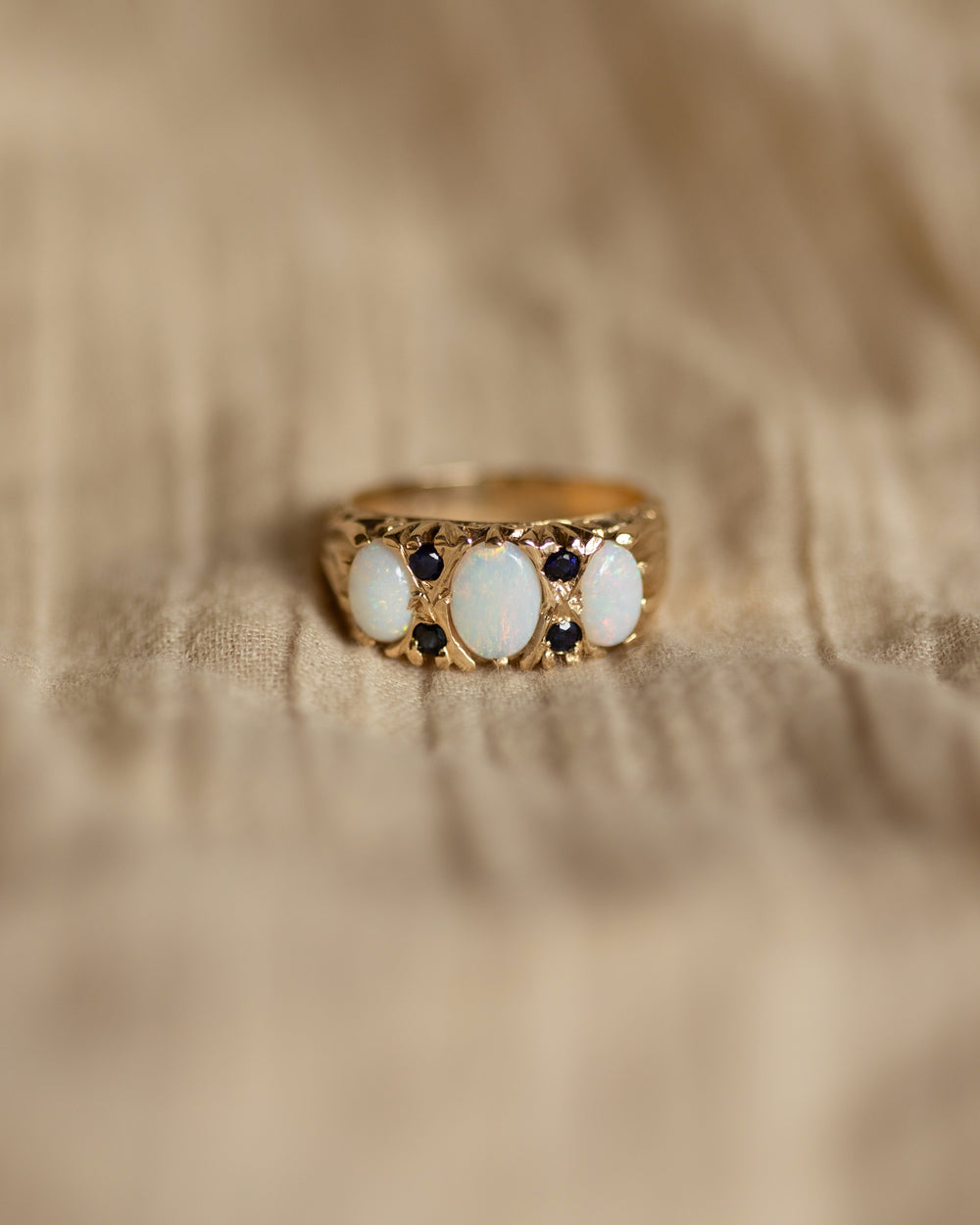 Bertha Vintage 9ct Gold Opal & Sapphire Seven Stone Ring