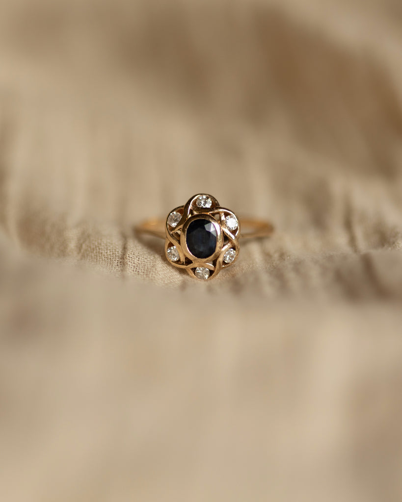 Clair Vintage 14ct Gold Sapphire & Diamond Cluster Ring