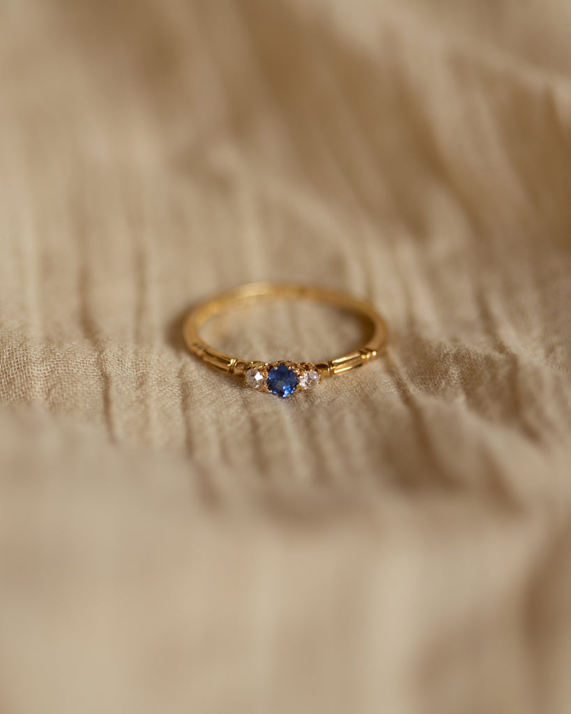 Ernestine 1895 Antique 18ct Gold Sapphire & Diamond Trilogy Ring