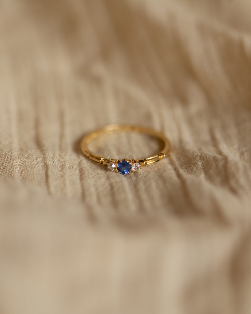 Ernestine 1895 Antique 18ct Gold Sapphire & Diamond Trilogy Ring