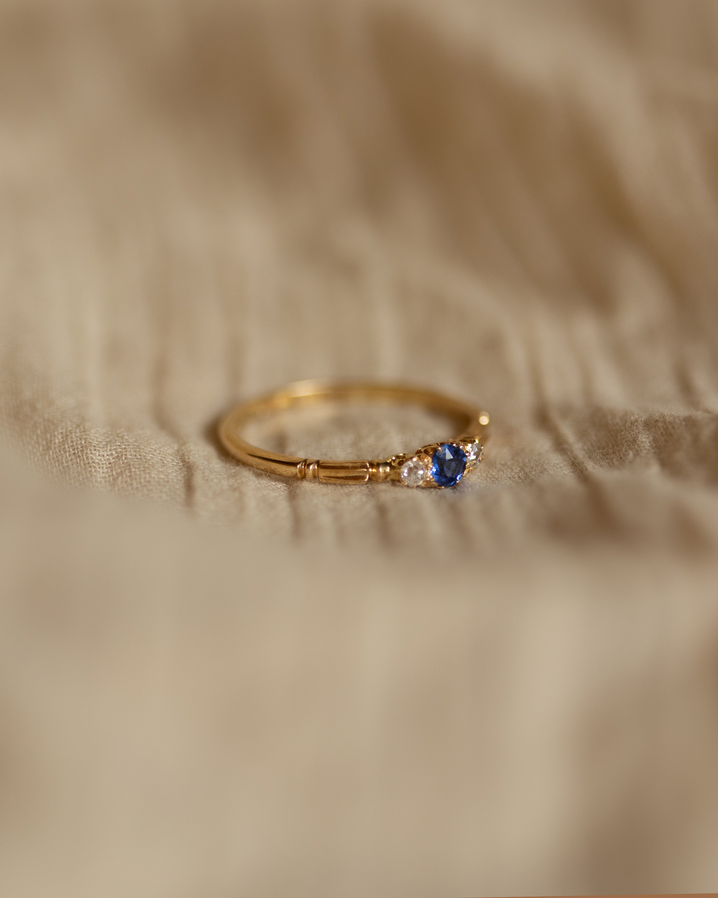 Ernestine 1895 Antique 18ct Gold Sapphire & Diamond Trilogy Ring