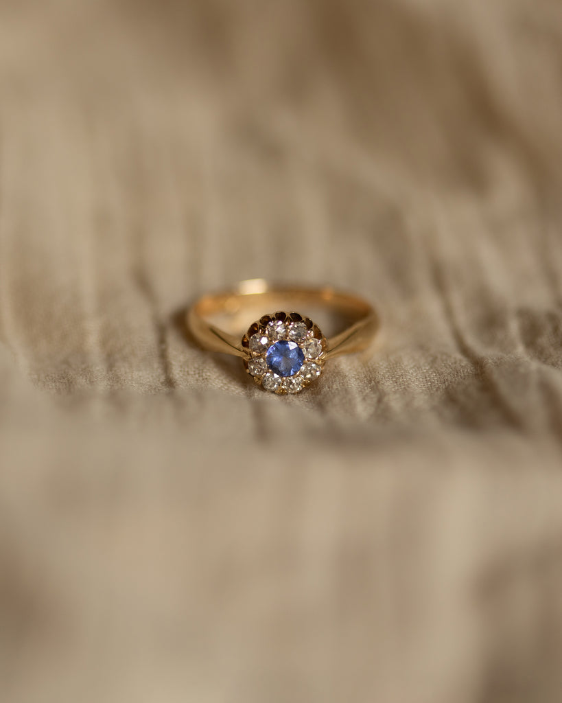 Hope 1911 Antique 18ct Gold Sapphire & Diamond Cluster Ring