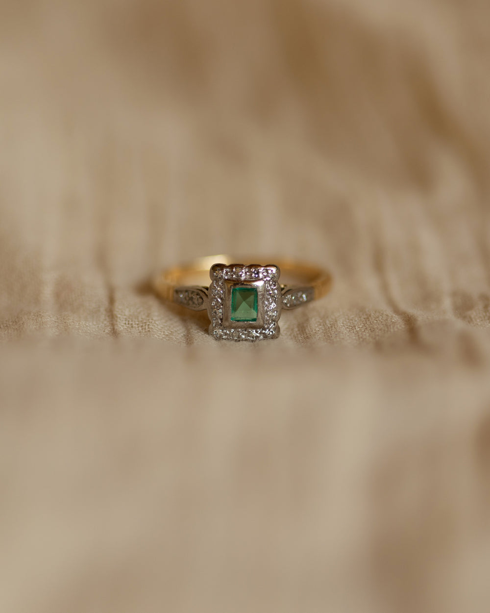 Veronica Vintage 18ct Gold Emerald & Diamond Square Cluster Ring