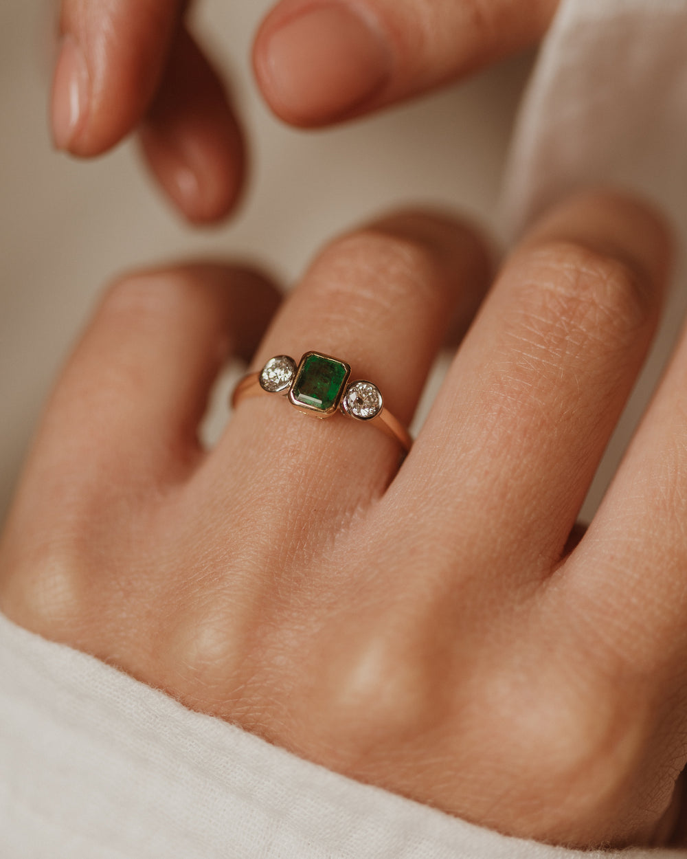 Ethel Vintage 18ct Gold Emerald & Diamond Trilogy Ring