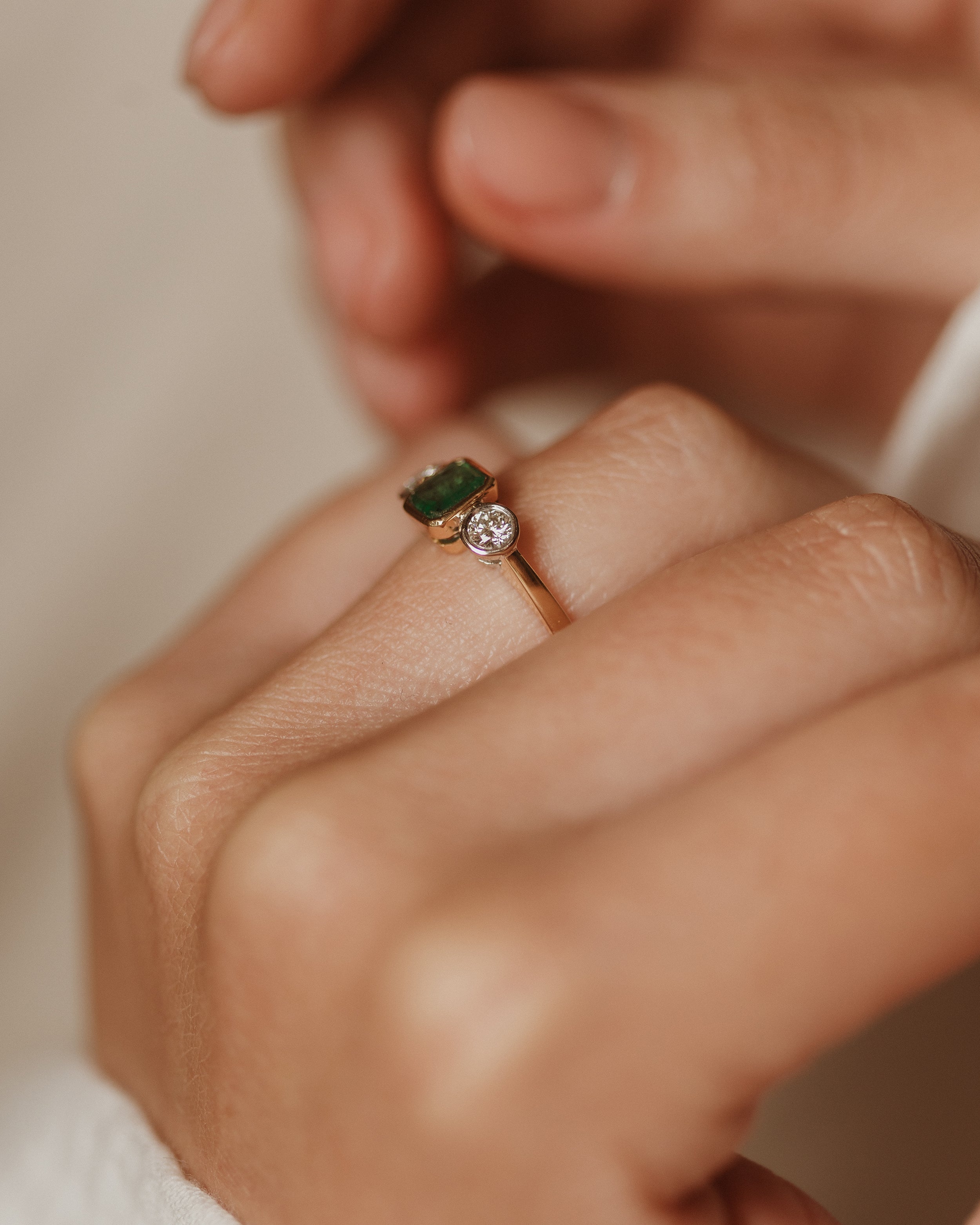 Ethel Vintage 18ct Gold Emerald & Diamond Trilogy Ring