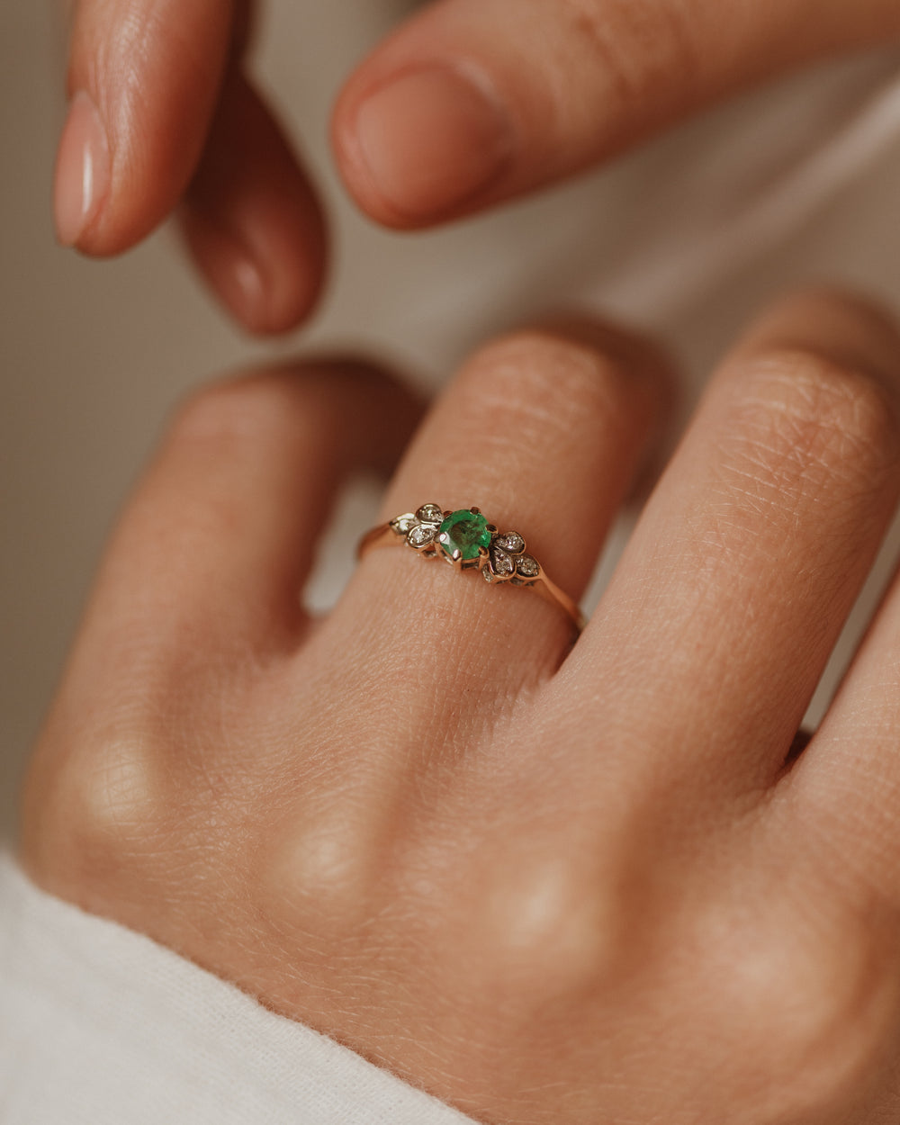 Mary 1977 Vintage 9ct Gold Emerald & Diamond Seven Stone Ring