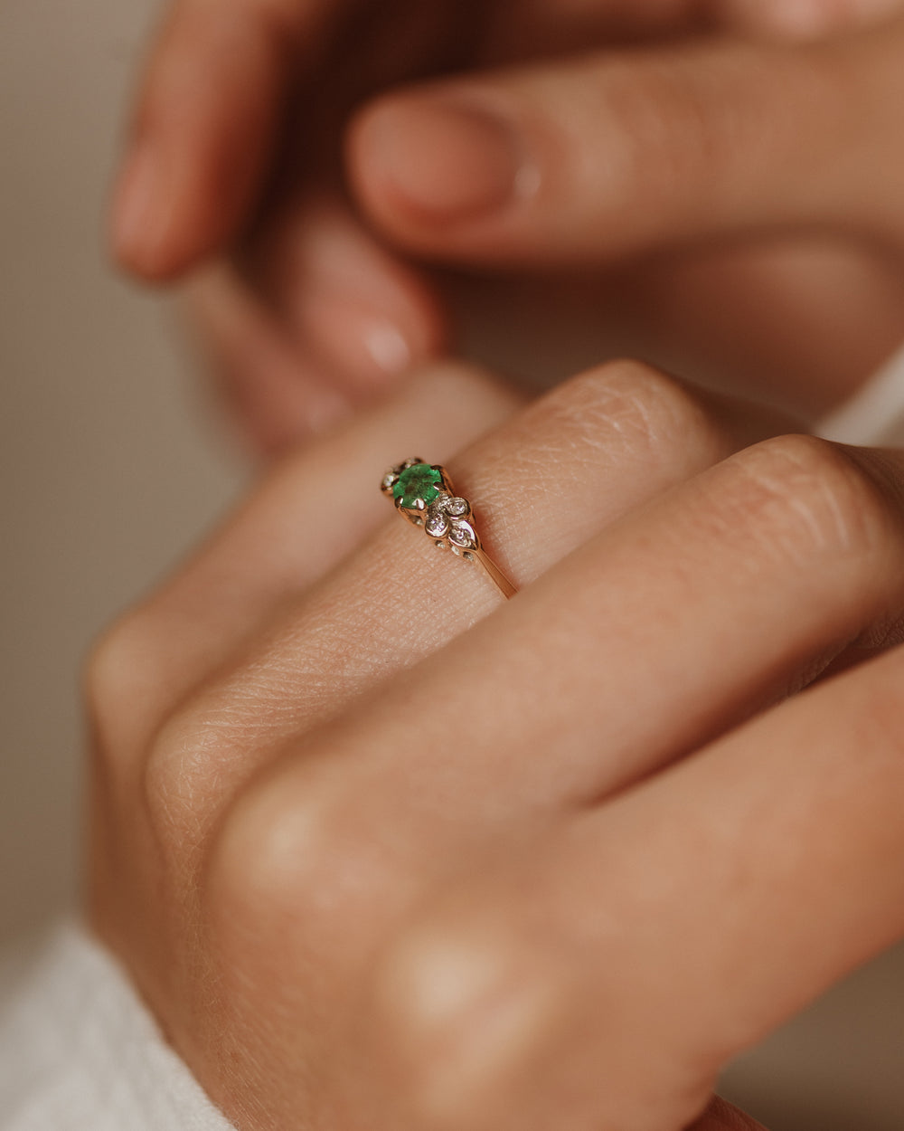 Mary 1977 Vintage 9ct Gold Emerald & Diamond Seven Stone Ring