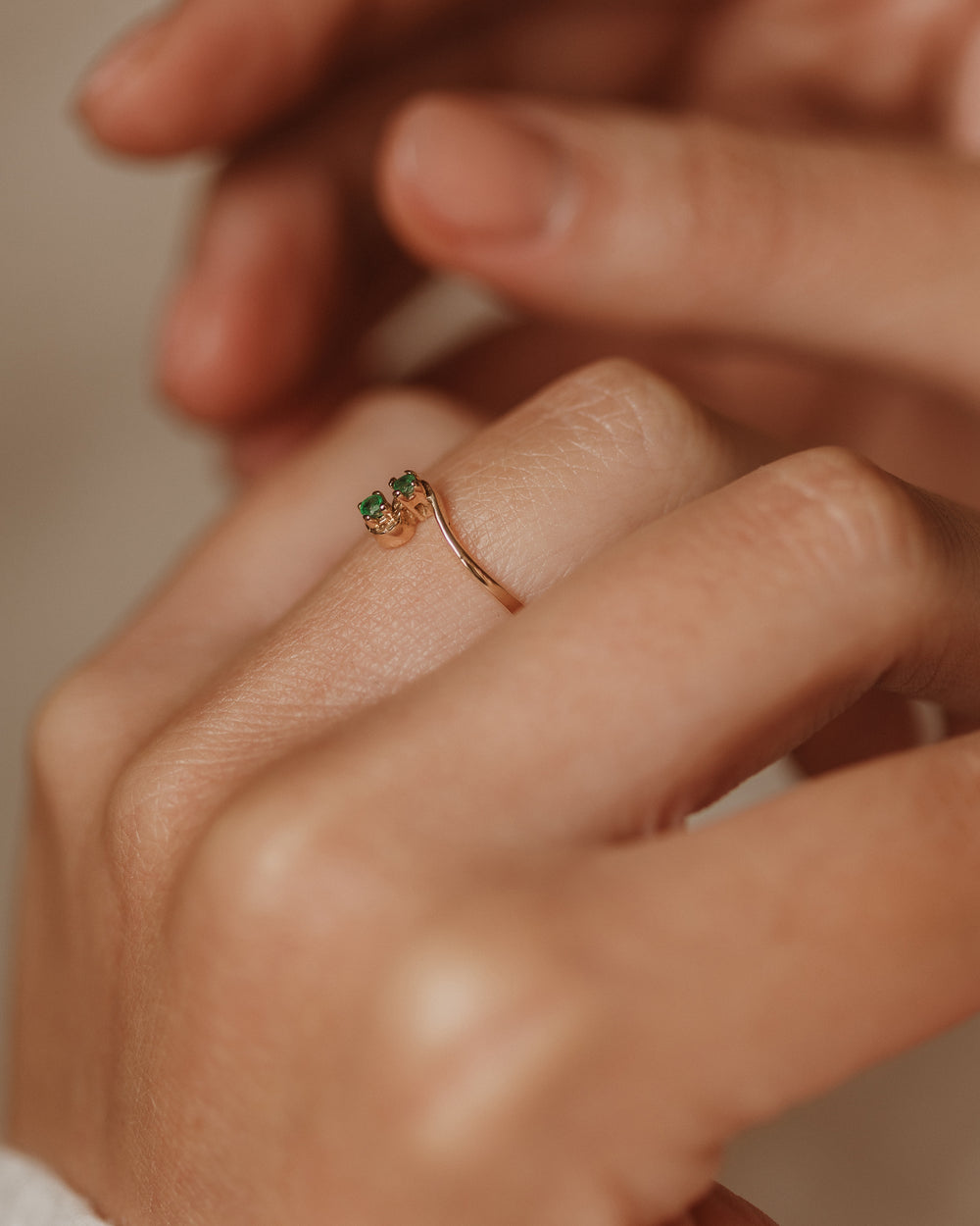 Marion Vintage 9ct Gold Emerald Toi Et Moi Ring