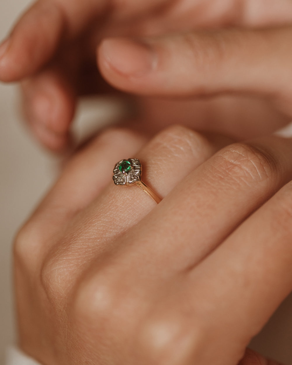 Amity 1970 Vintage 18ct Gold Emerald & Diamond Cluster Ring