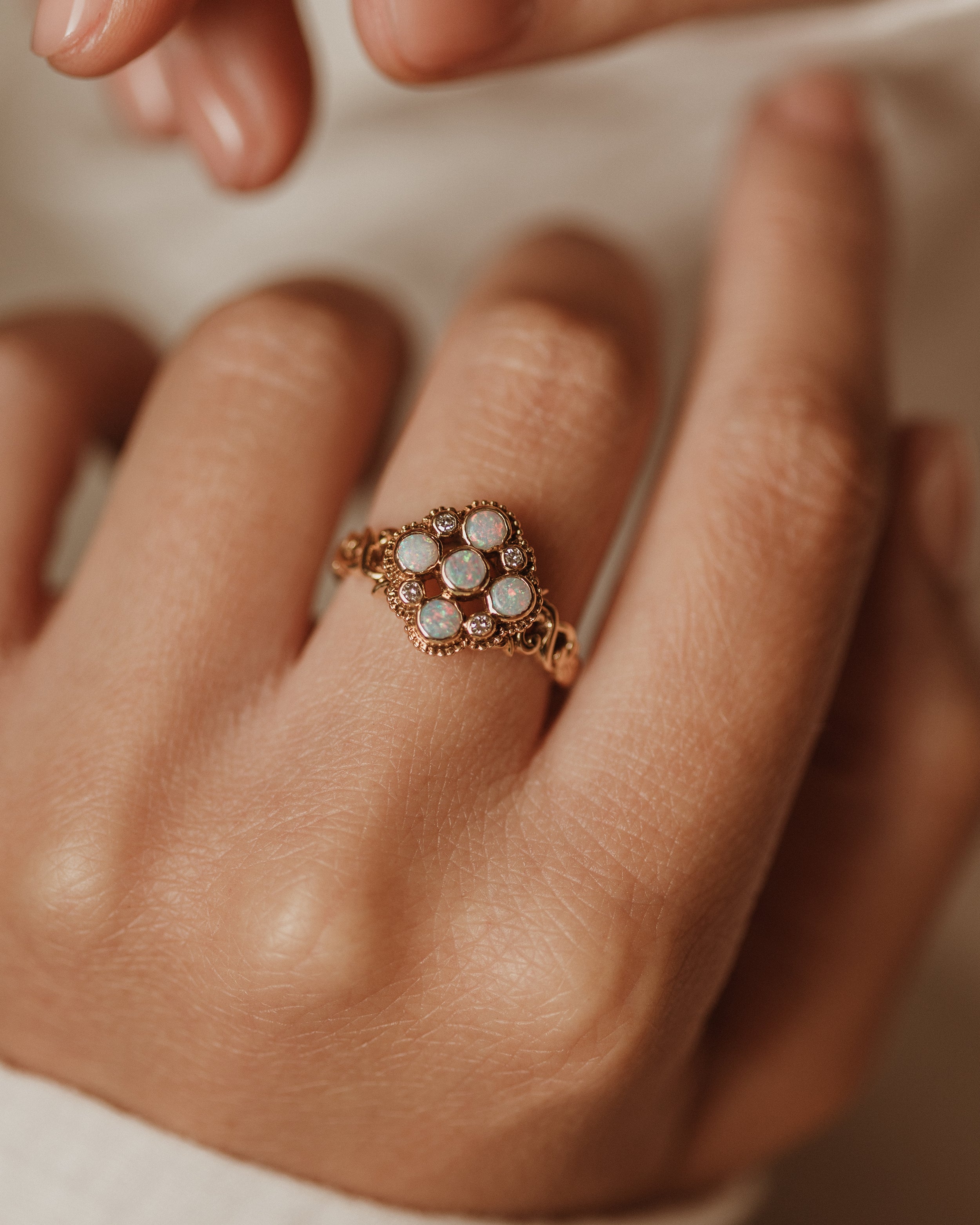 Image of Winifred 1980 Vintage 9ct Gold Opal & Diamond Cluster Ring
