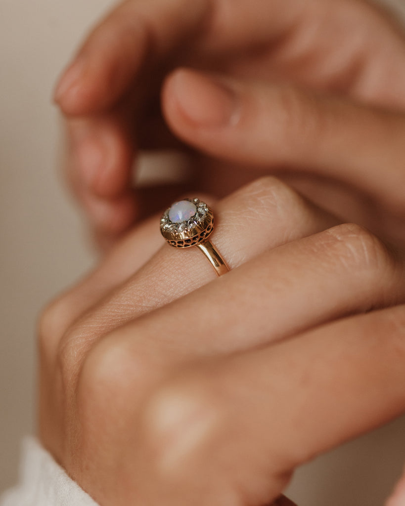 Leonora Antique 18ct Gold Opal & Diamond Cluster Ring