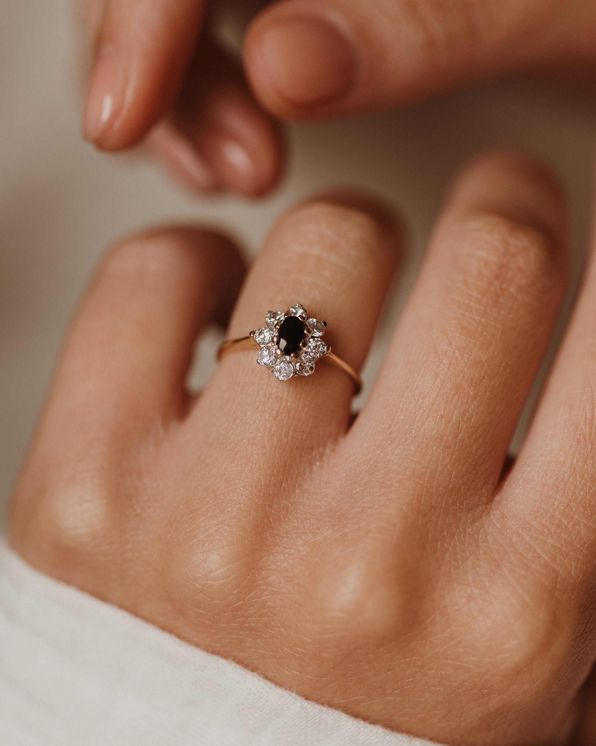 Image of Matilda Vintage 9ct Gold Sapphire & CZ Flowerhead Cluster Ring