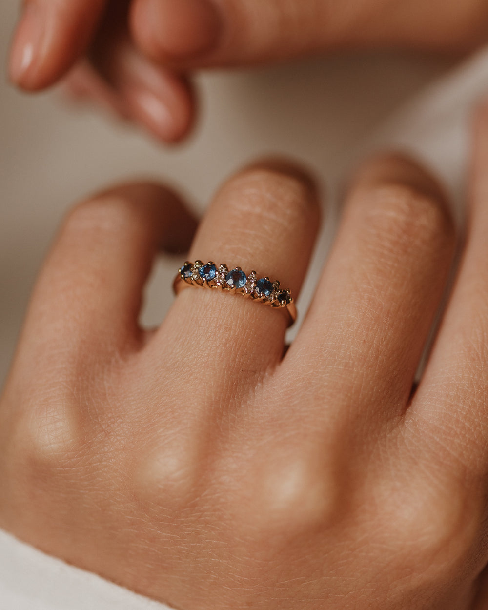Elsie Vintage 9ct Gold Sapphire & Diamond Half Eternity Ring