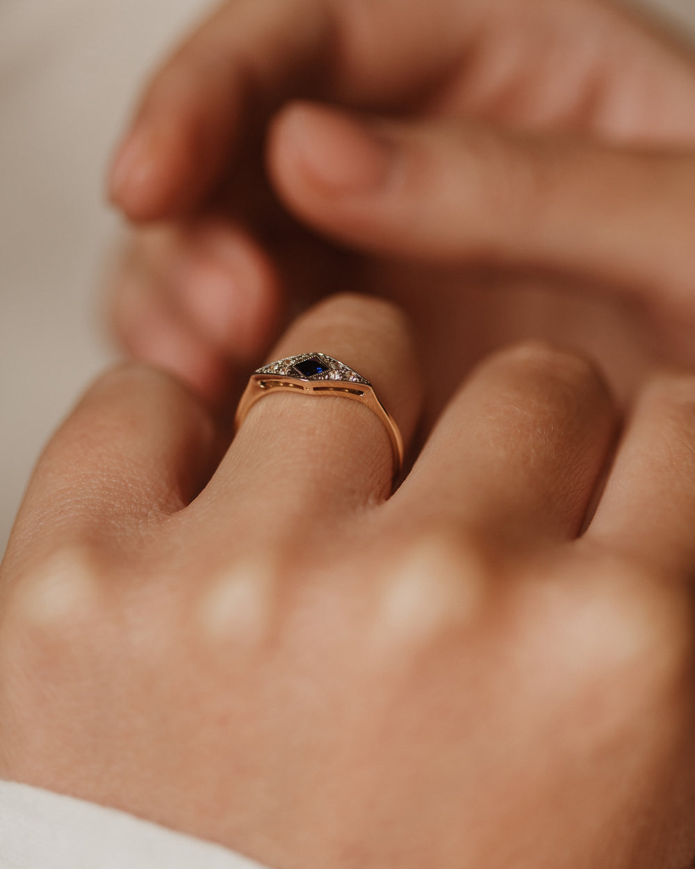 Clara Antique Art Deco 18ct Gold Sapphire & Paste Ring