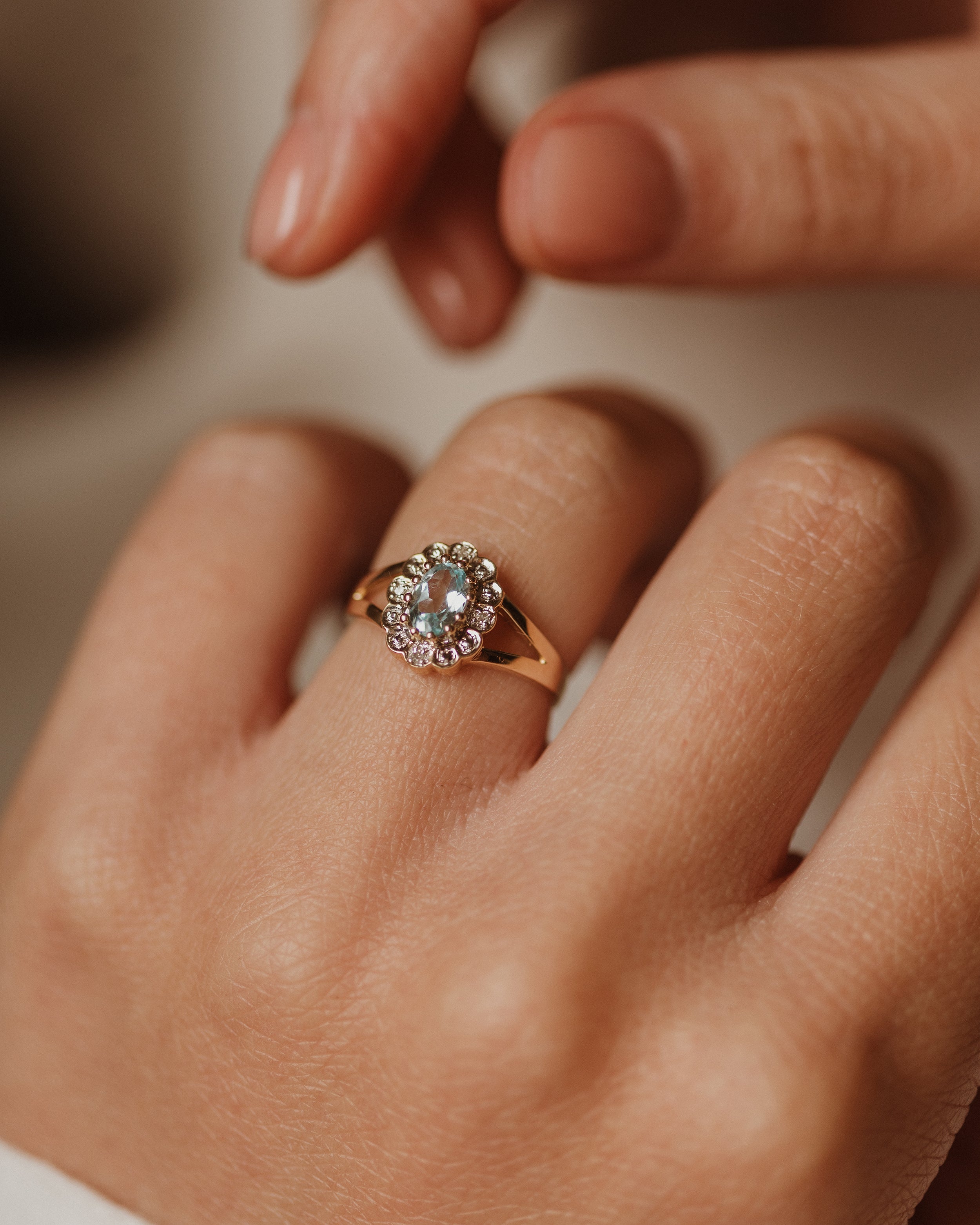 Image of Georgiana Vintage 9ct Gold Topaz & Diamond Cluster Ring