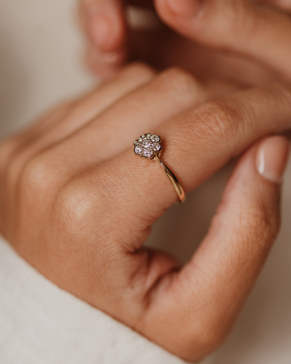 Edith Antique 18ct Gold Diamond Daisy Cluster Ring