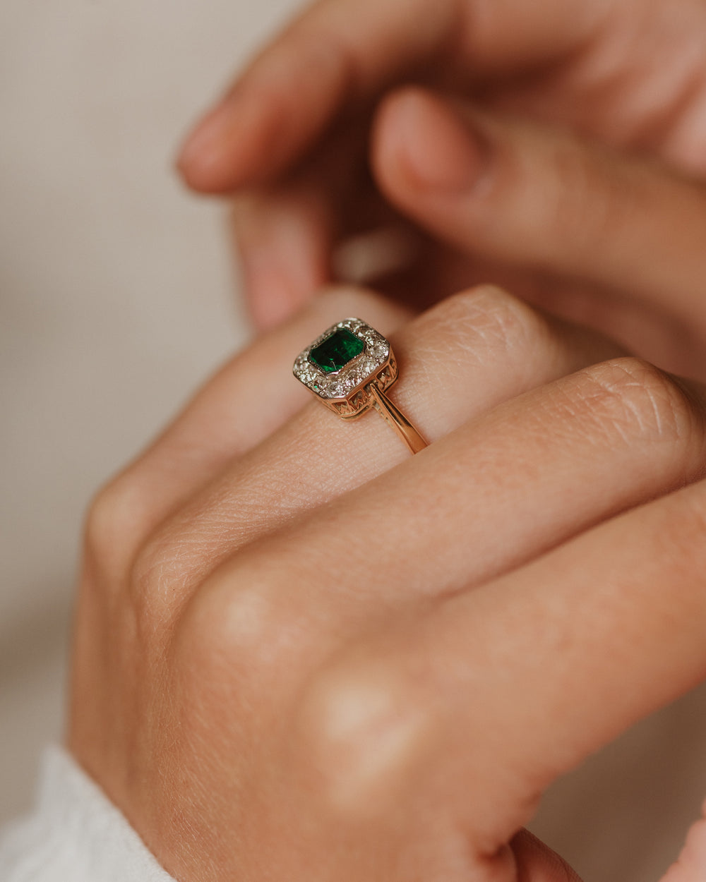 Eloise Antique 18ct Gold Emerald & Diamond Cluster Ring