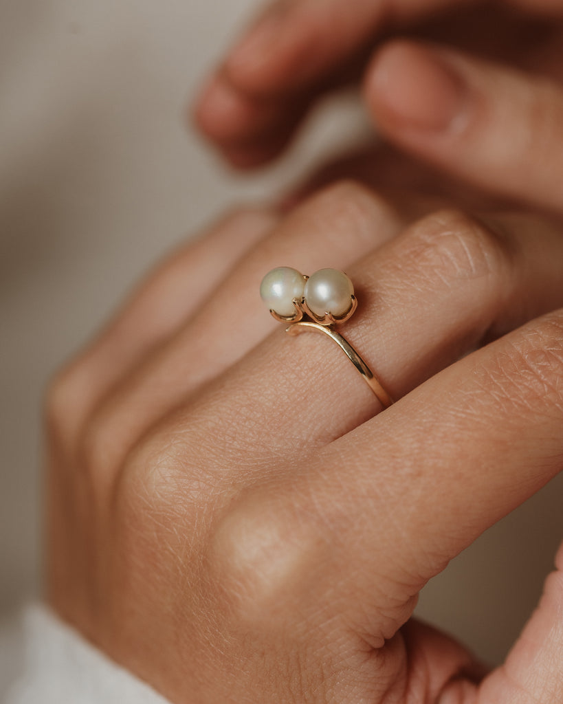 Frieda Antique 9ct Gold Toi Et Moi Pearl Ring