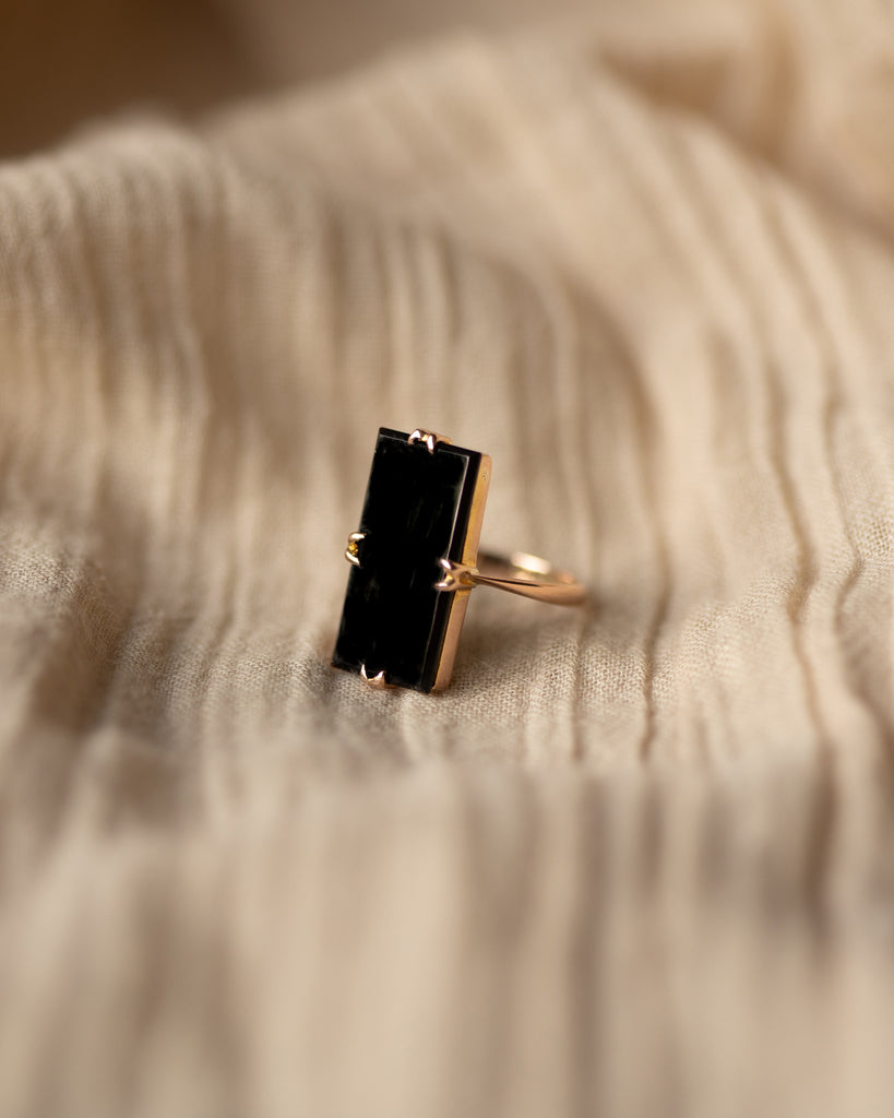 Bertha 1929 Art Deco 9ct Gold Black Onyx Panel Ring