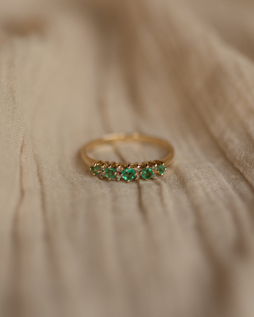 Rosetta Vintage 9ct Gold Emerald & Diamond Half Eternity Ring