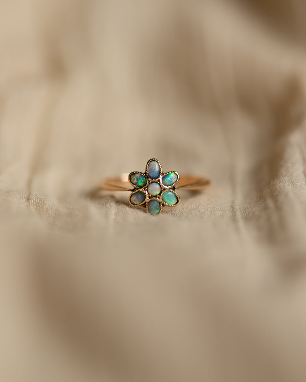 Annis Antique 9ct Gold Opal Flowerhead Cluster Ring