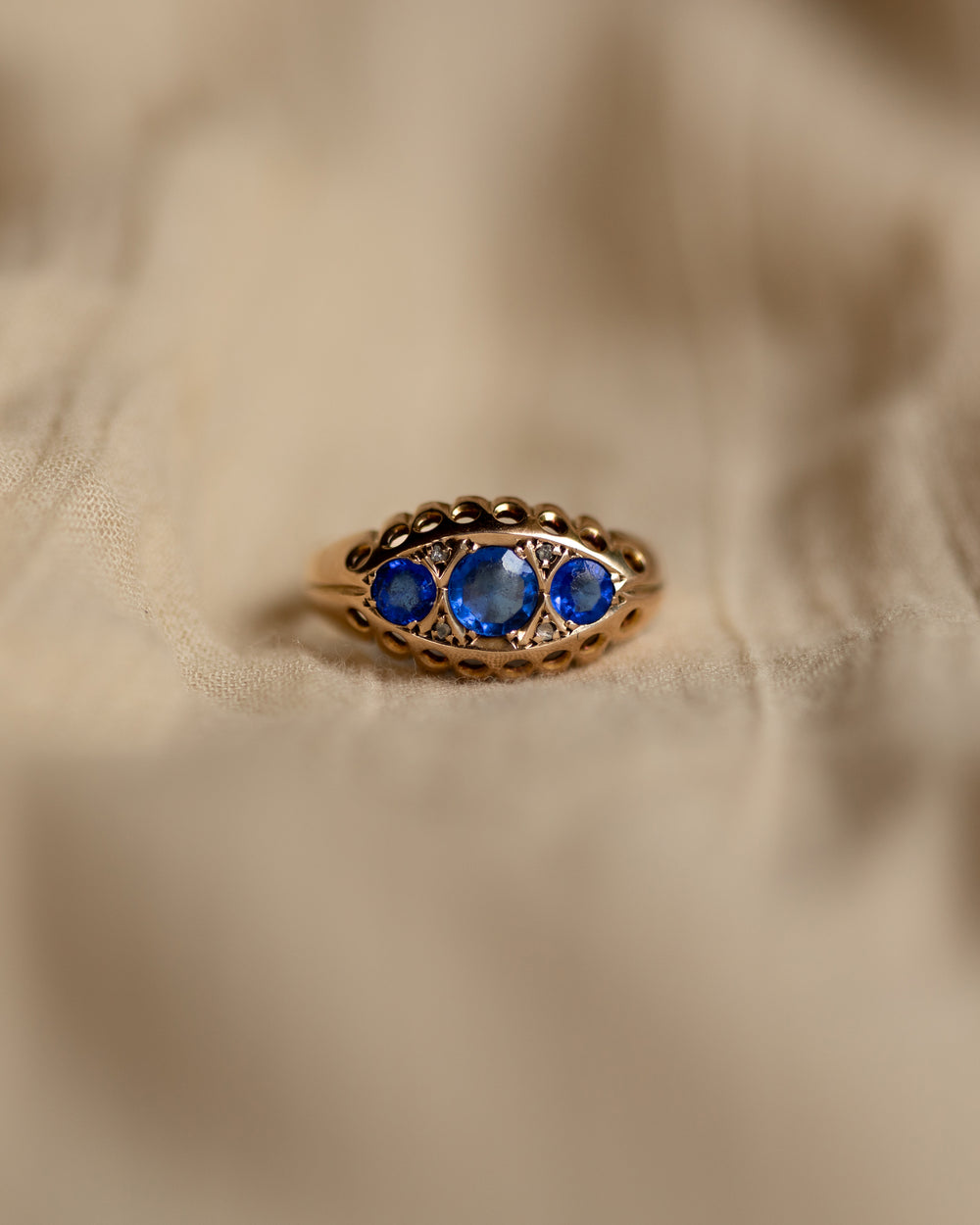 Bessie 1918 Antique 9ct Gold Sapphire & Diamond Ring