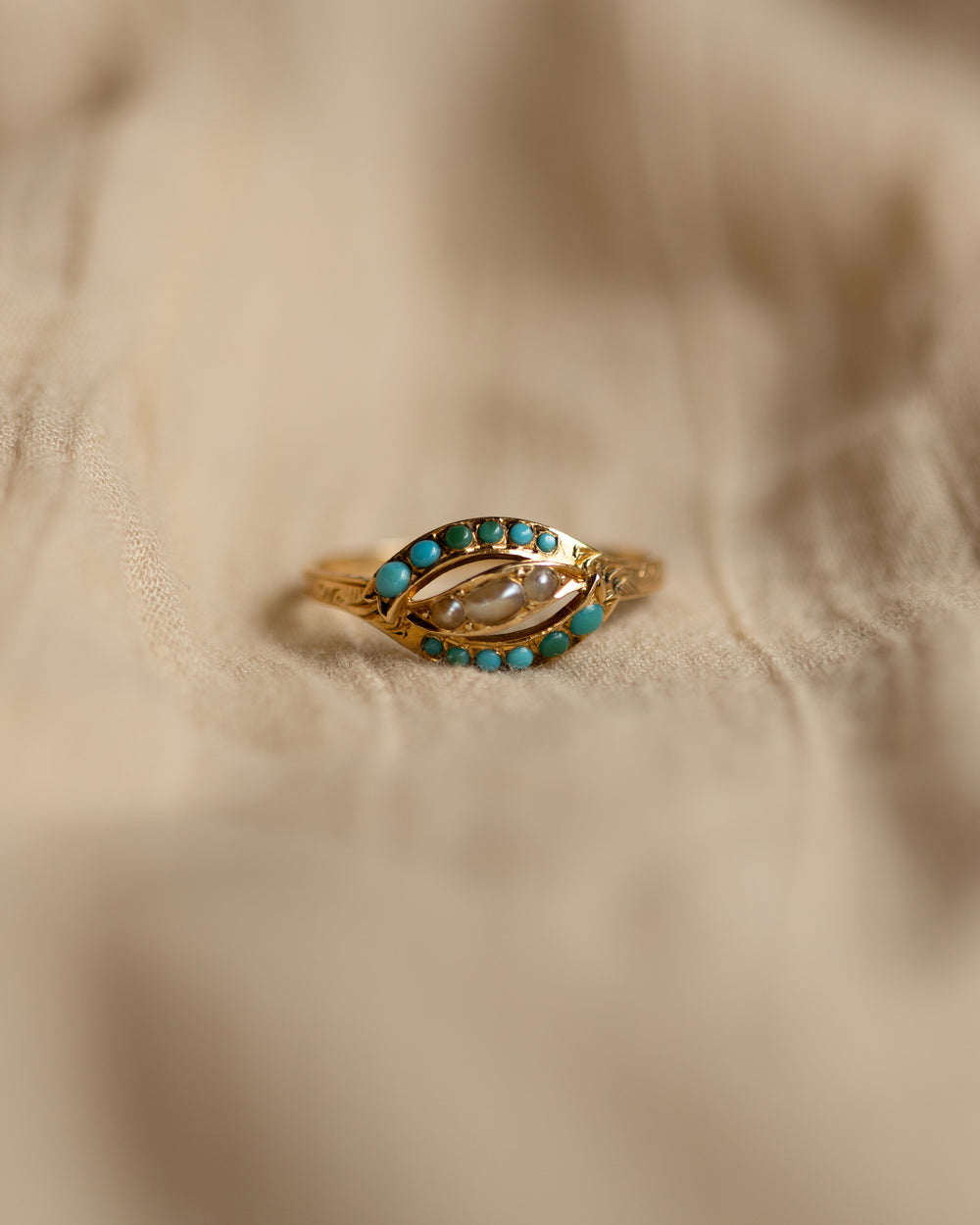 Edith Antique 18ct Gold Turquoise & Pearl Ring