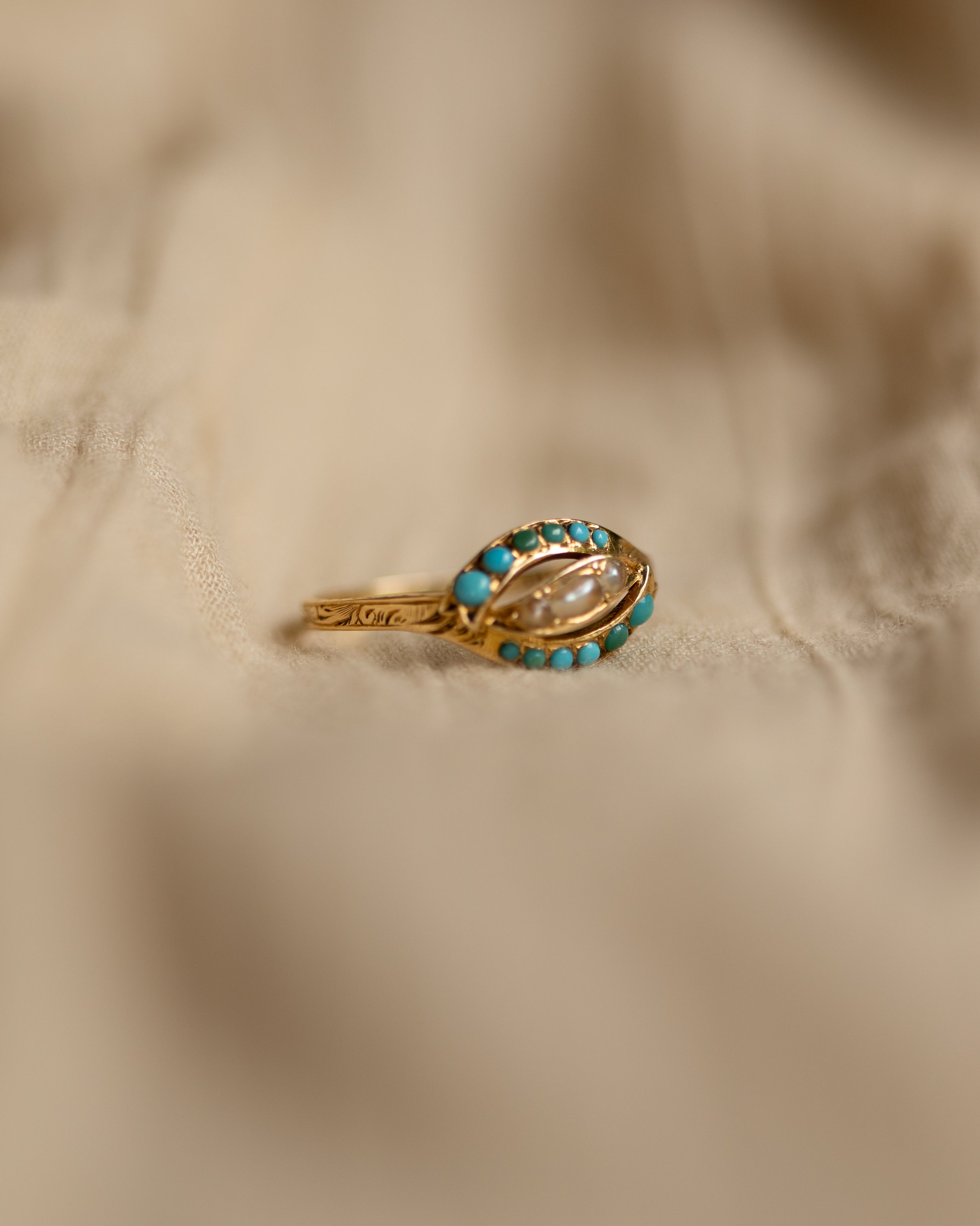 Edith Antique 18ct Gold Turquoise & Pearl Ring