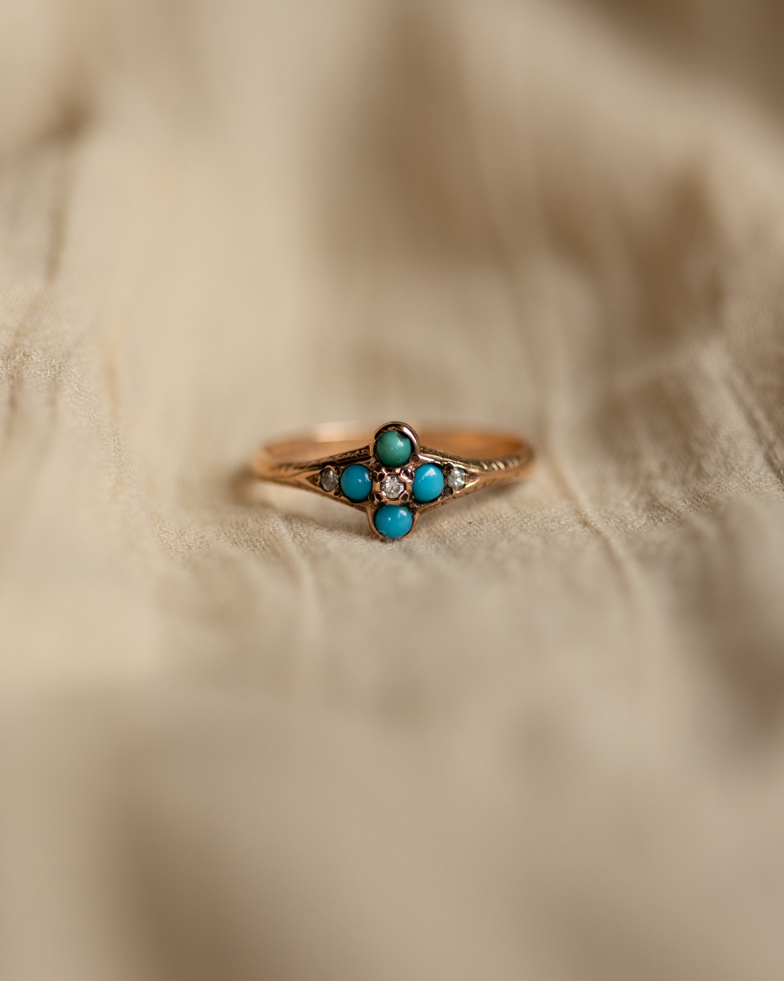 Flora Antique 9ct Gold Turquoise & Paste Cluster Ring