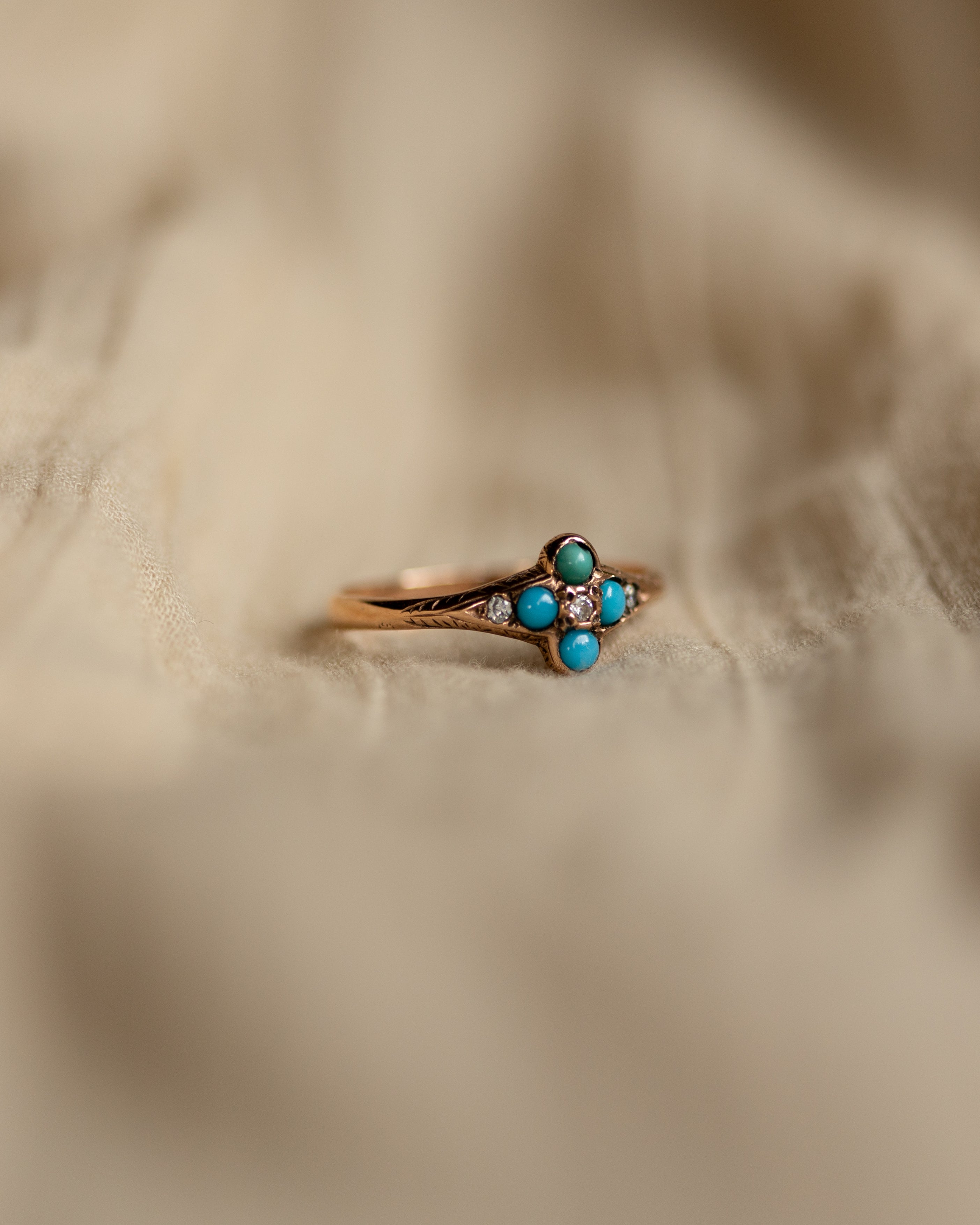 Flora Antique 9ct Gold Turquoise & Paste Cluster Ring