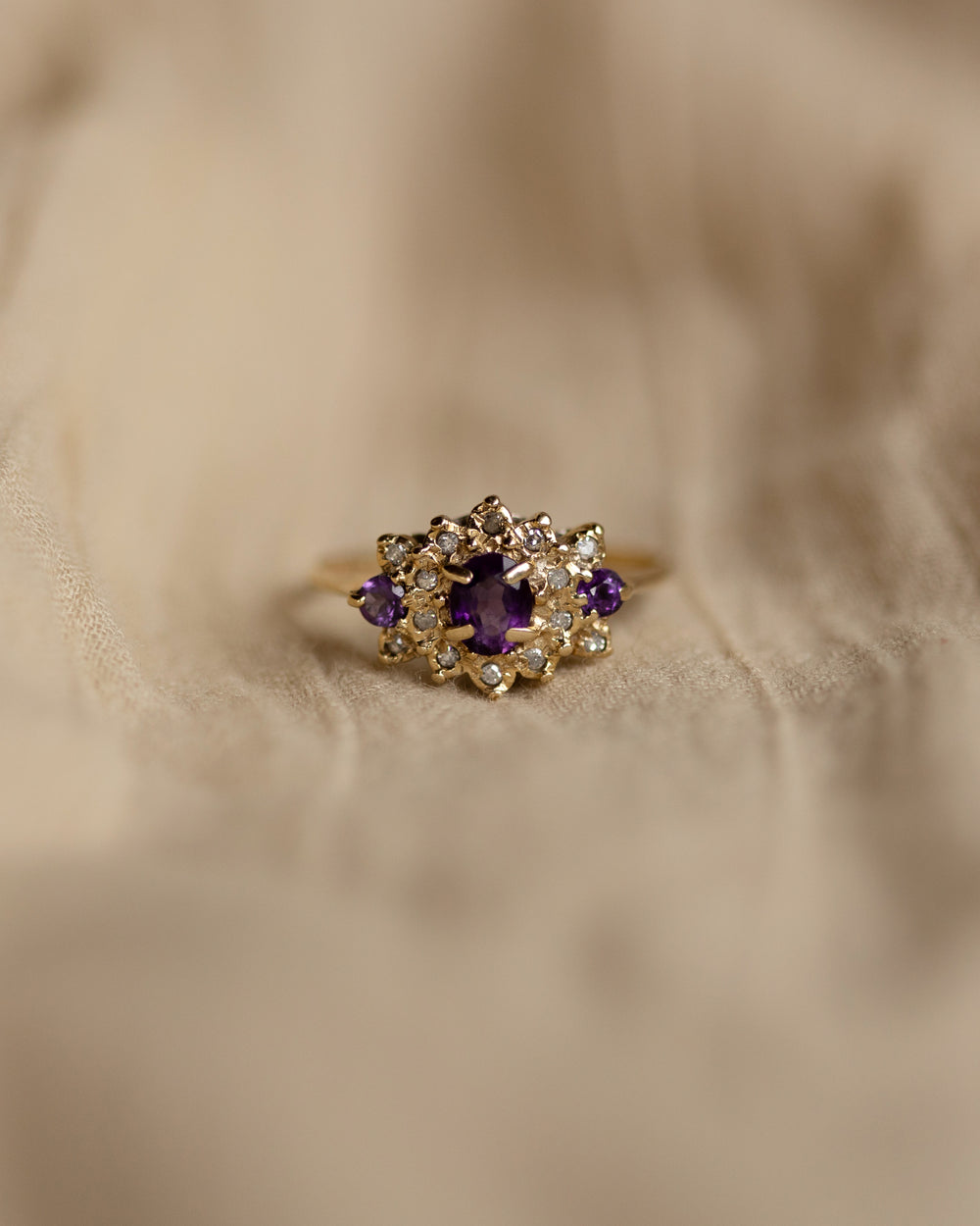 Josie 1991 Vintage 9ct Gold Amethyst & Diamond Cluster Ring