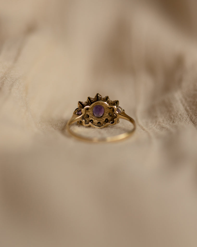 Josie 1991 Vintage 9ct Gold Amethyst & Diamond Cluster Ring