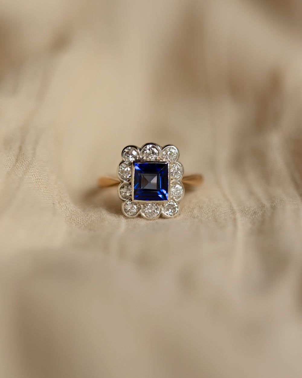 Ottilie Antique 18ct Gold Sapphire & Diamond Cluster Ring