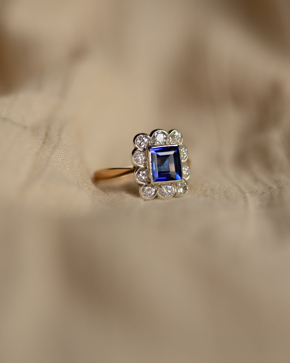 Ottilie Antique 18ct Gold Sapphire & Diamond Cluster Ring