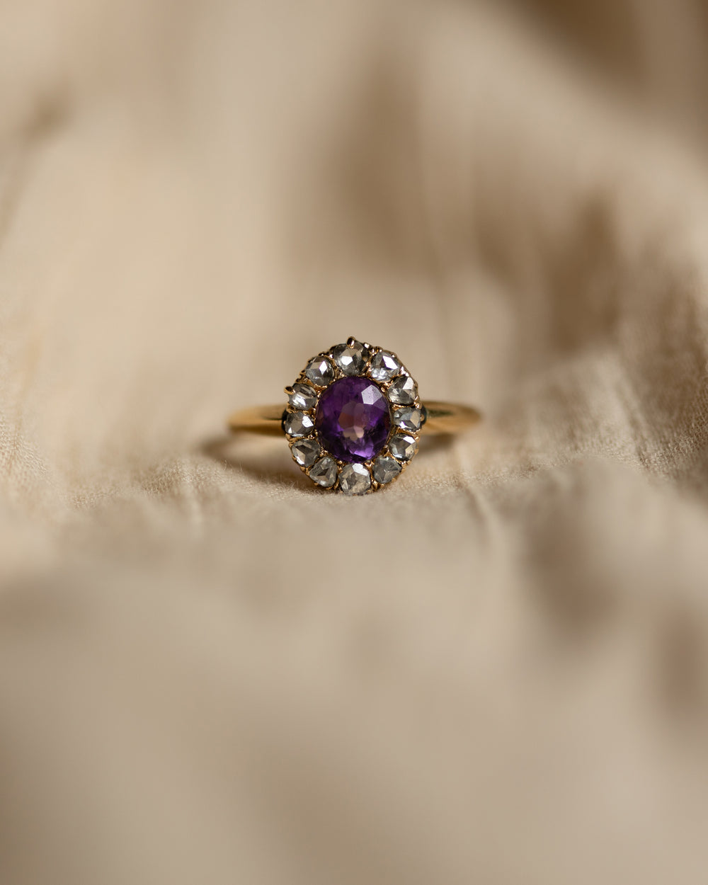 Jessamine Antique 18ct Gold Amethyst & Diamond Cluster Ring
