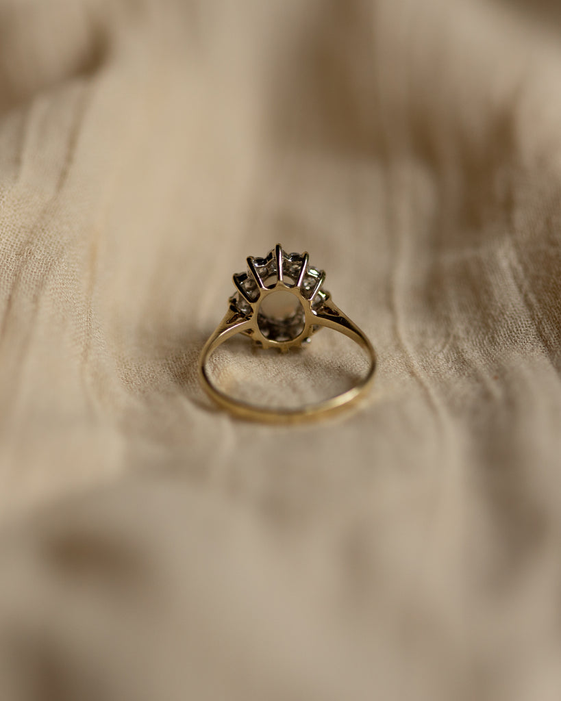 Claudie 1987 Vintage 9ct Gold Opal & Diamond Cluster Ring