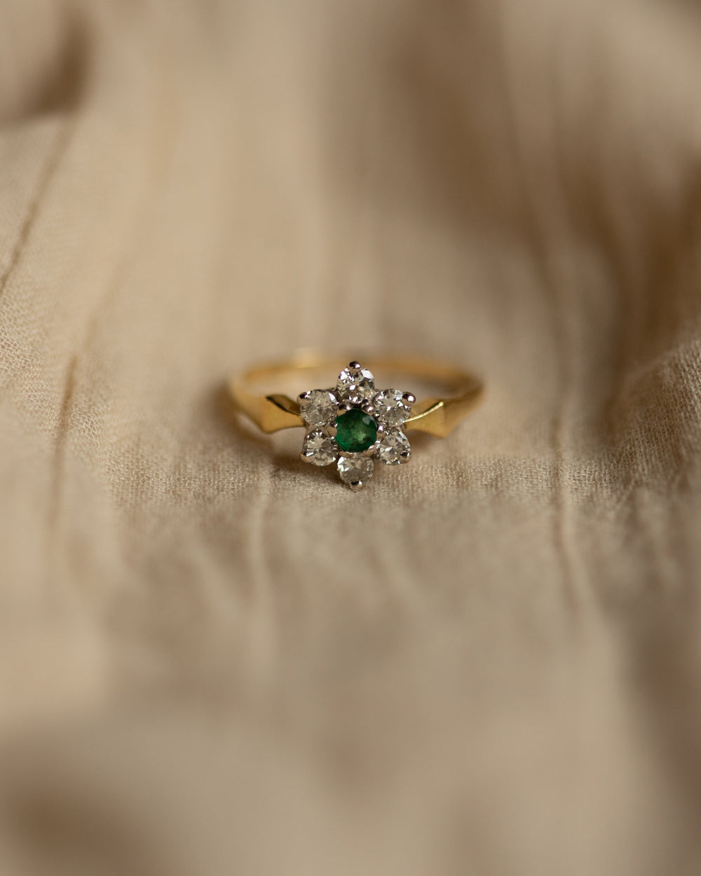 Sylvia Vintage 18ct Gold Emerald & Diamond Cluster Ring