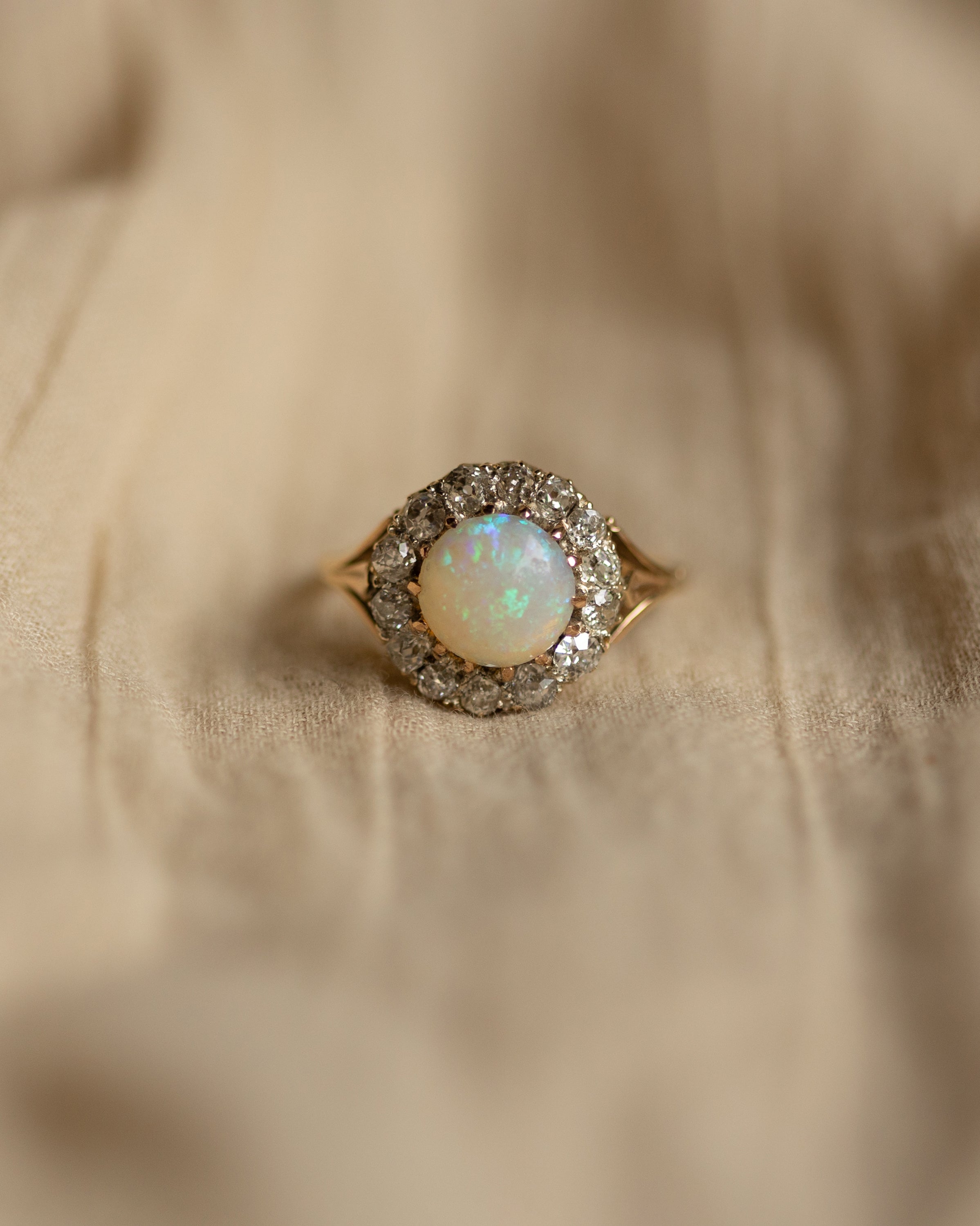 Viola Antique 18ct Gold Opal & Diamond Cluster Ring