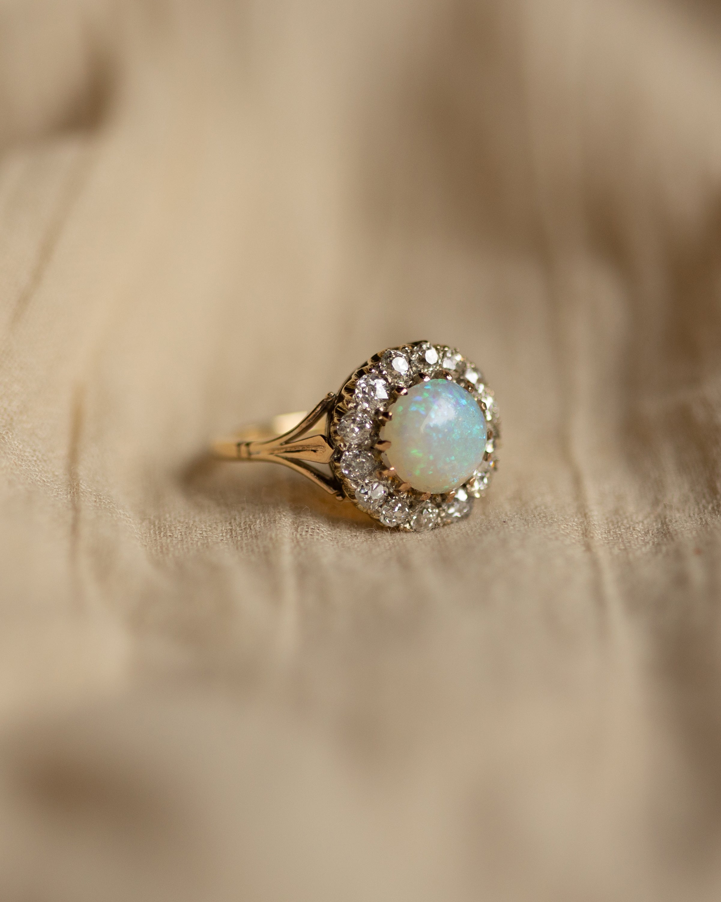Viola Antique 18ct Gold Opal & Diamond Cluster Ring